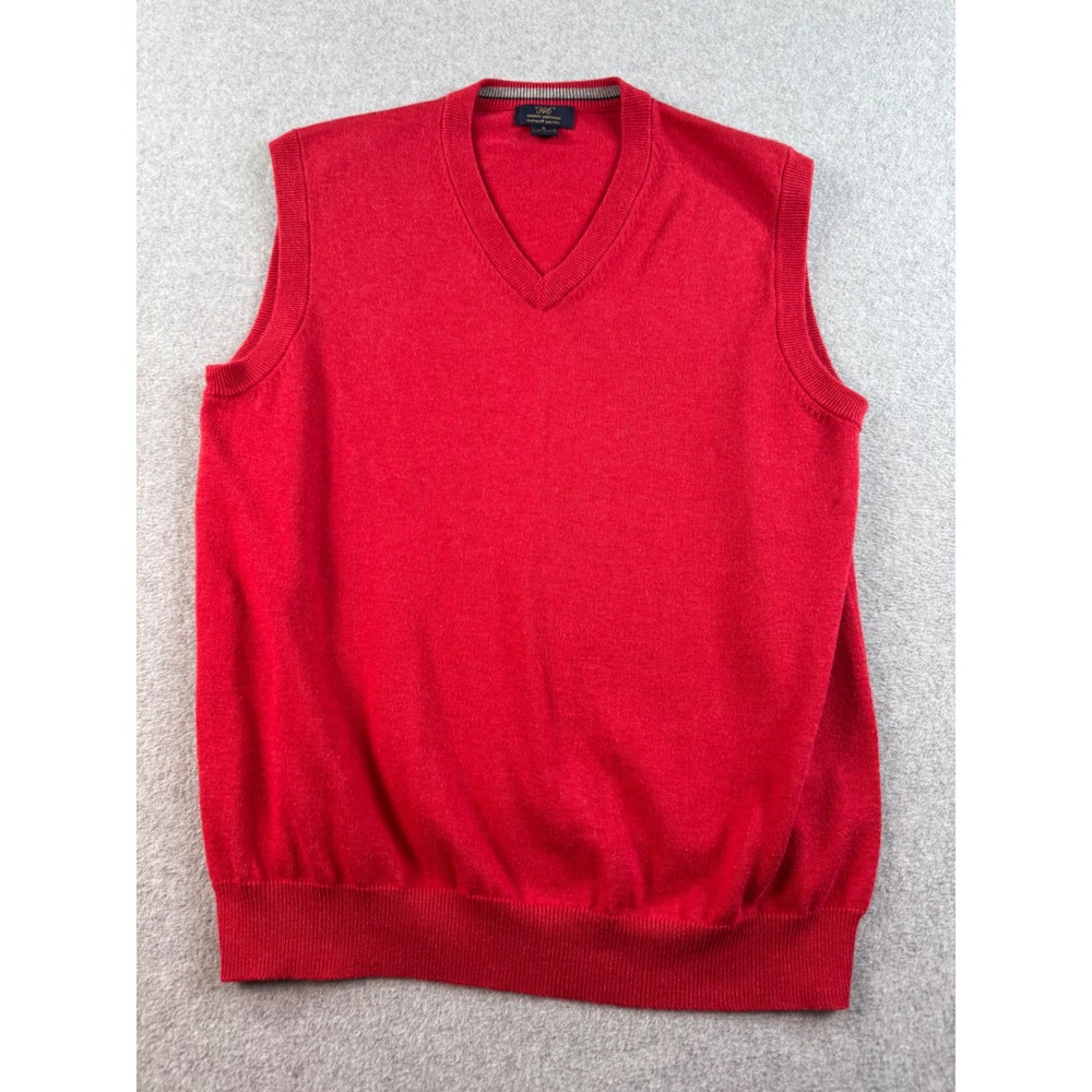 Brooks Brothers 346 Mens Red Supima Cotton V-Neck Sweater Vest Small